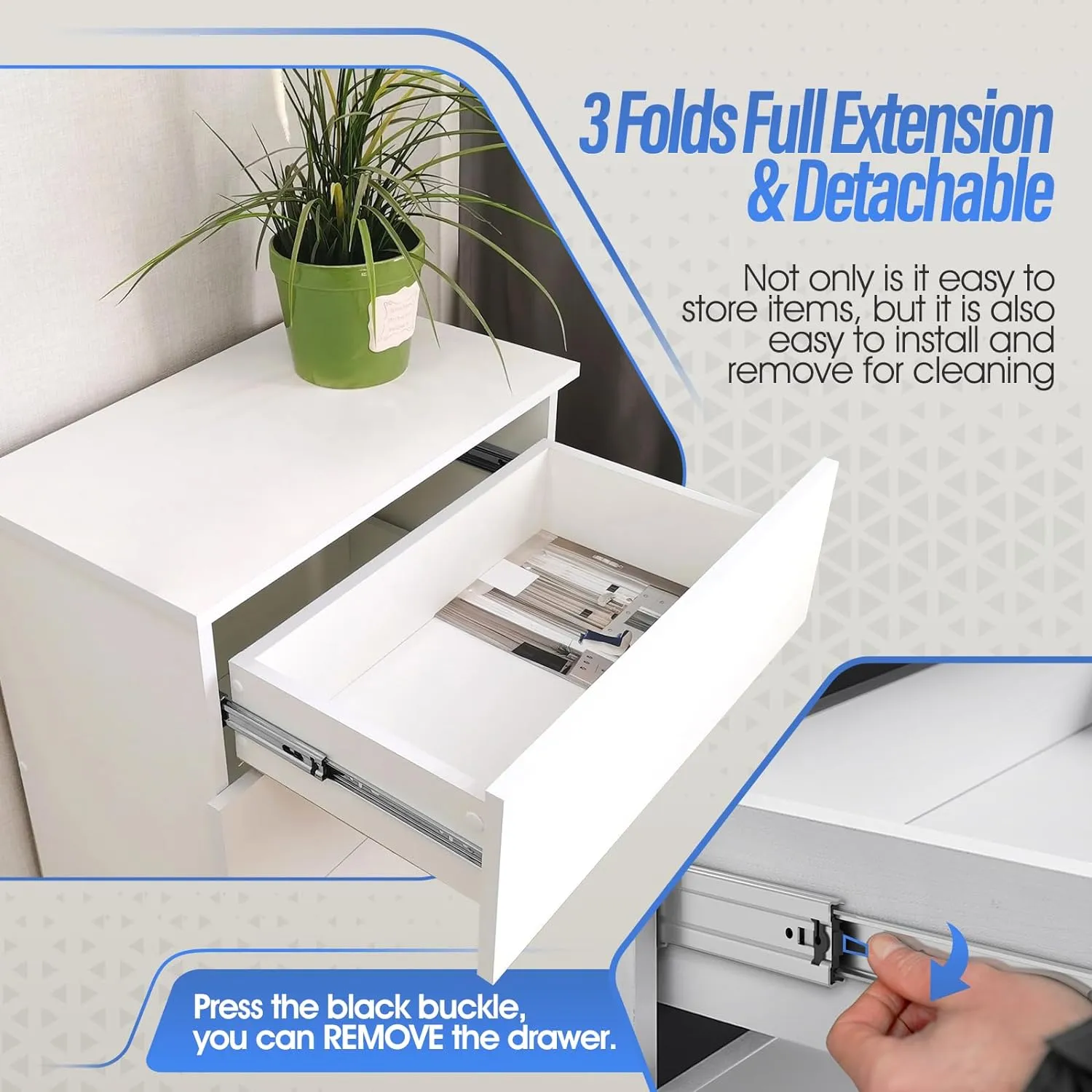 1 Pair Full Extension Ball Bearing Drawer Slides 8 10 12 14 16 18 20 22 24 Inch 100 LB Load Capacity Side Mount File Cabinet Rails Dresser Metal Runner Trash Can Kitchen (16 inch, Sliver)