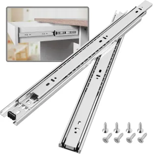 1 Pair Full Extension Ball Bearing Drawer Slides 8 10 12 14 16 18 20 22 24 Inch 100 LB Load Capacity Side Mount File Cabinet Rails Dresser Metal Runner Trash Can Kitchen (16 inch, Sliver)