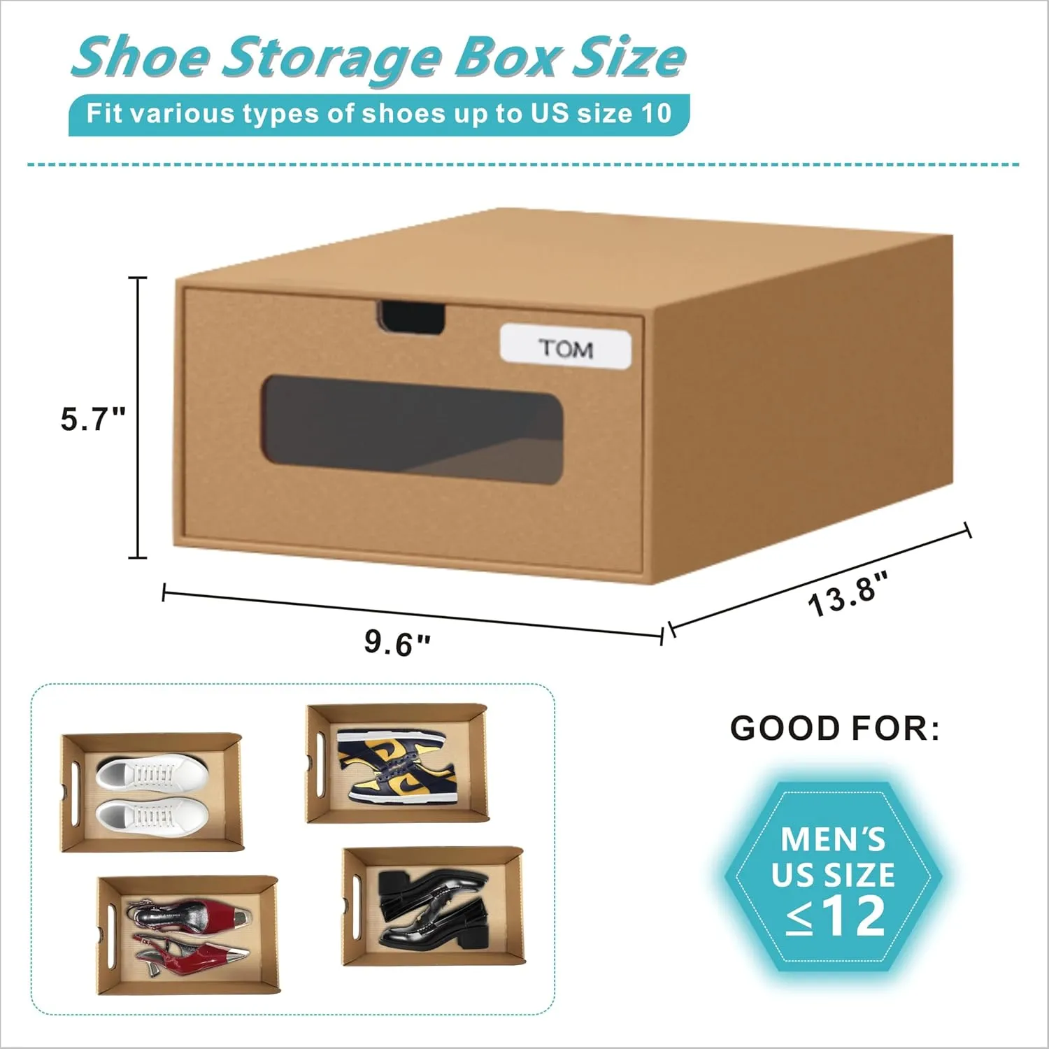 12 Pack Shoe Storage Bins Big Size(13.8'' x 9.6'' x 5.7''),Waterproof Storage Boxes,Shoe Containers For Sneaker Display,Hat Organizer,Stack-able Cardboard Boxes,with Marking Labels,Transparent Window
