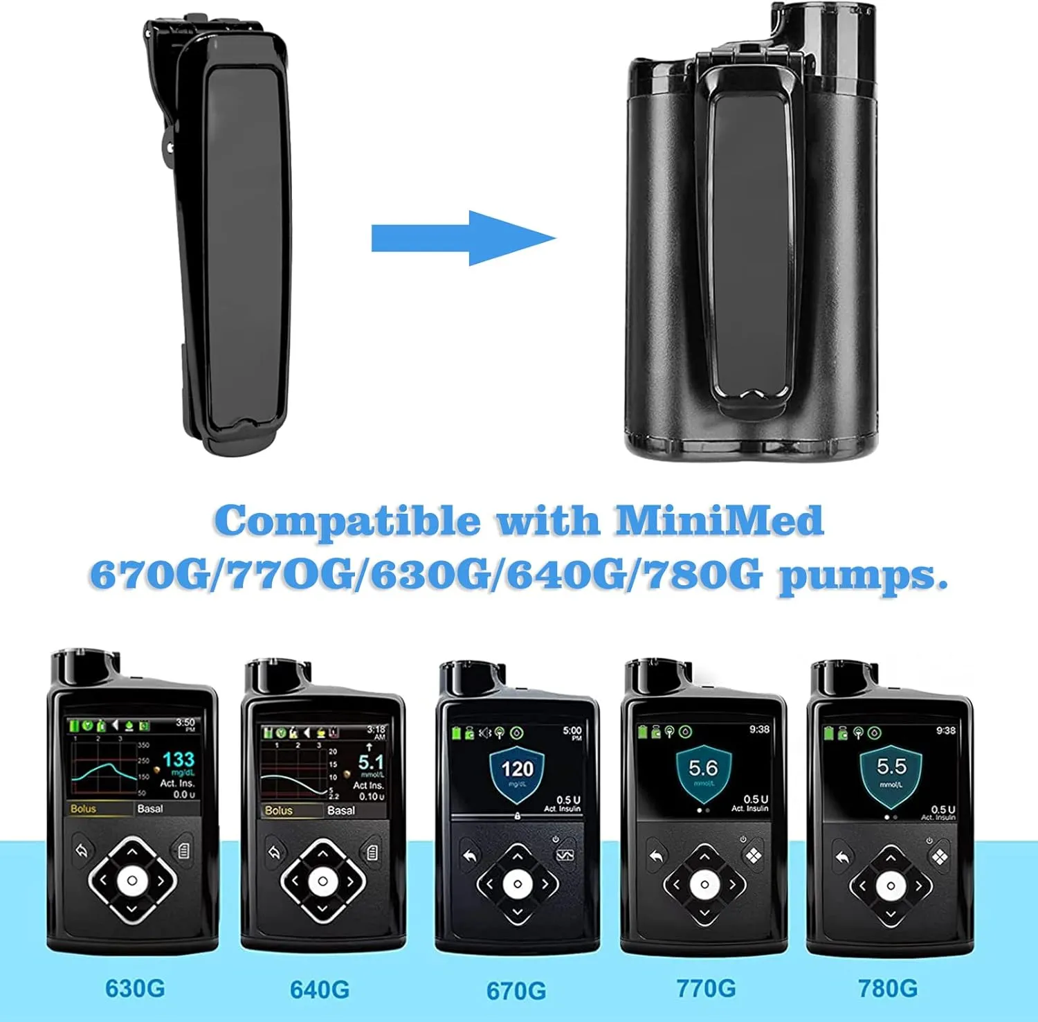 2-Pack Insulin Pump Belt Clip for Medtronic MiniMed 770G 670G 780G 630G 640G Pumps, Black
