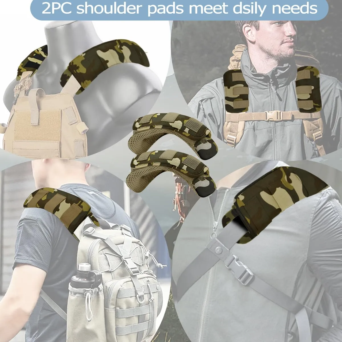 2-Pack Shoulder Pad Ultra-Thick Tactical Vest Cushion for Laptop Bags, Messenger Bags, Briefcase Bags, Luggage Bags, Tool Bags, Travel Bags and Most Bags