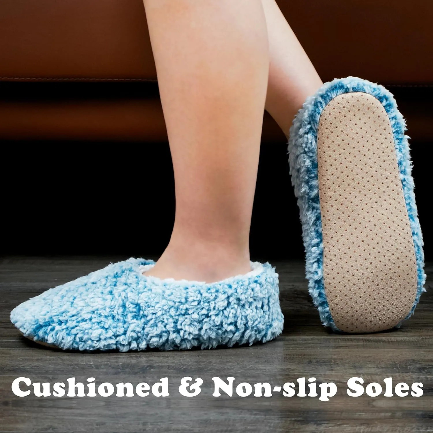 2-Pair Thick Warm Fuzzy Slippers for Women Indoor Fluffy Sherpa Lined, Winter House Shoe Socks Non-Slip Soft Soles, Cozy Christmas Gifts