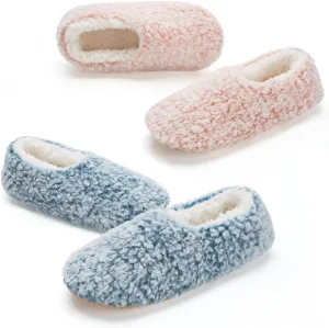 2-Pair Thick Warm Fuzzy Slippers for Women Indoor Fluffy Sherpa Lined, Winter House Shoe Socks Non-Slip Soft Soles, Cozy Christmas Gifts