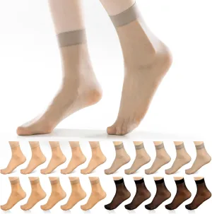 20 Pairs Women's Ankle Sheer Nylon Socks Summer Thin Soft Tight Hosiery Reinforced Toe Stylish Socks