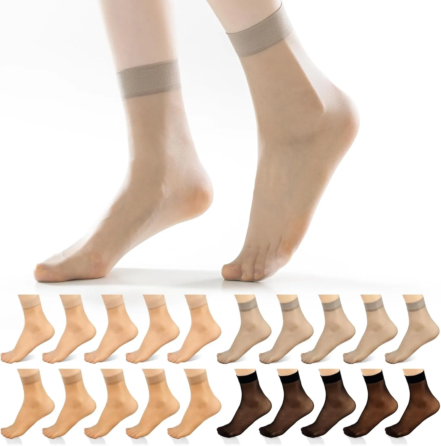 20 Pairs Women's Ankle Sheer Nylon Socks Summer Thin Soft Tight Hosiery Reinforced Toe Stylish Socks