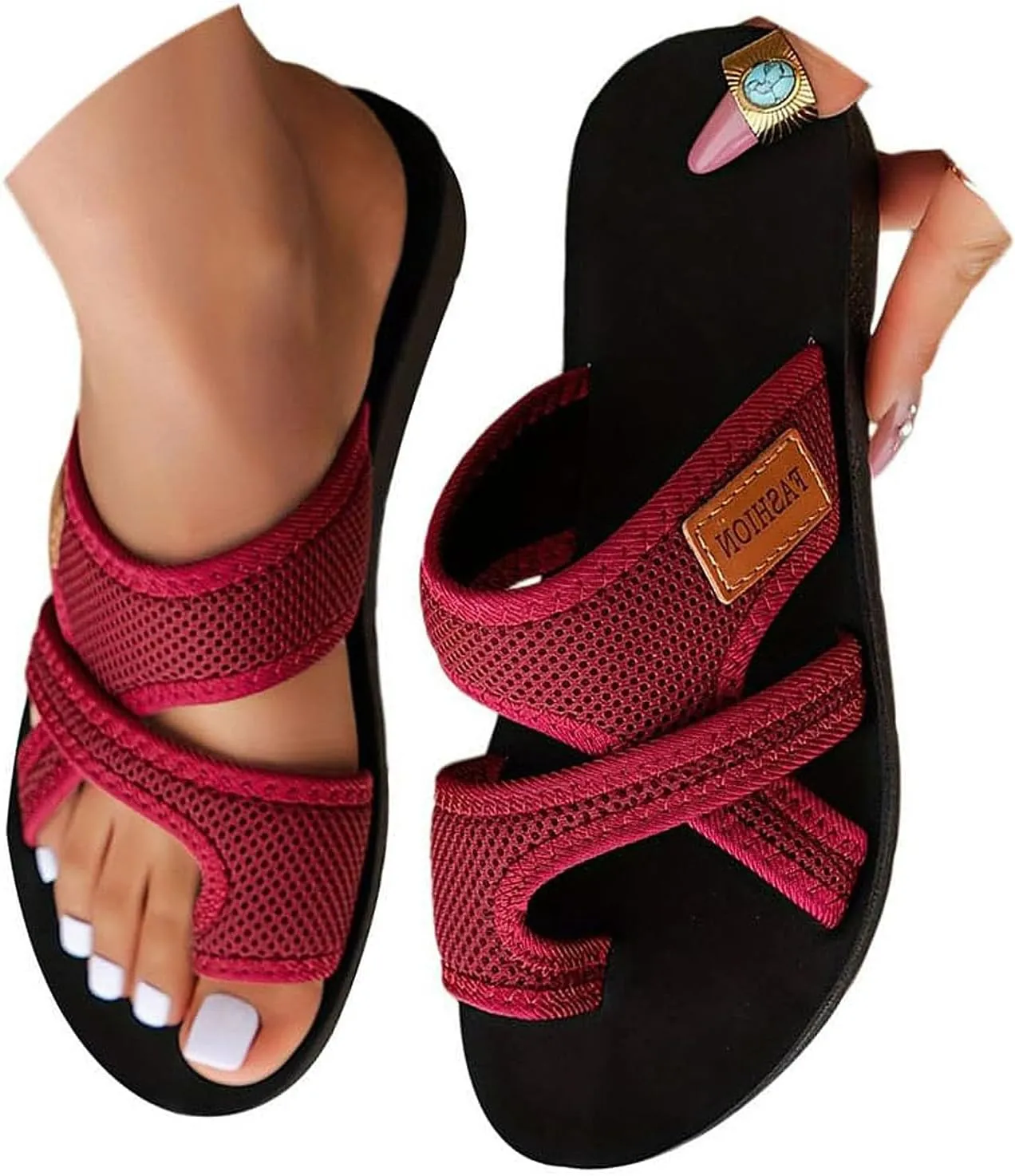2024Women's Hollow Mesh Slide Sandals, Women Comfortable Orthopaedic Slippers Summer Mesh Flats Beach Sandals Mules