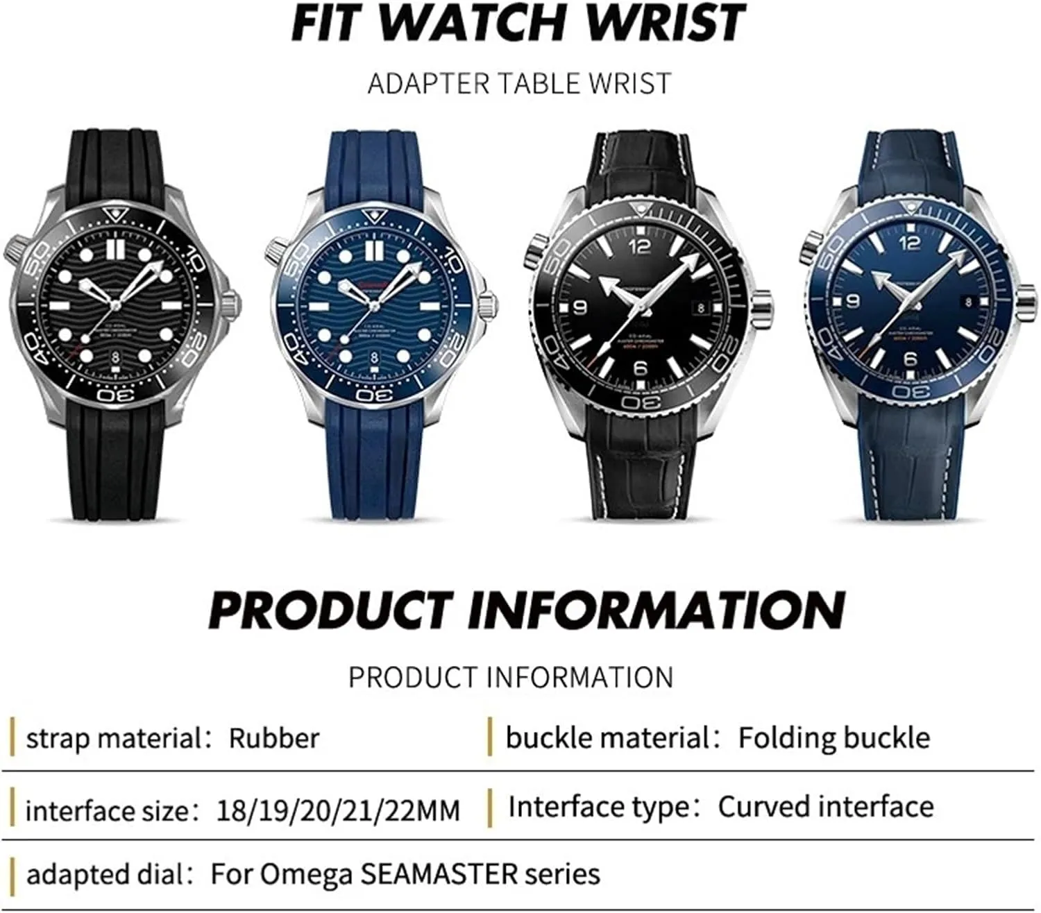20mm 21mm 22mm Rubber Watchband for Omega Seamaster 300 Speedmaster AT150 Silicone Watch Strap
