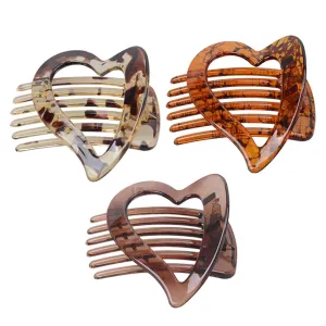 3 Pcs French Hair Clip Heart Shaped Side Slide Bun Fashion Womens No Slip Strong Grip Comfortable Hold Ladies Beauty Accessory