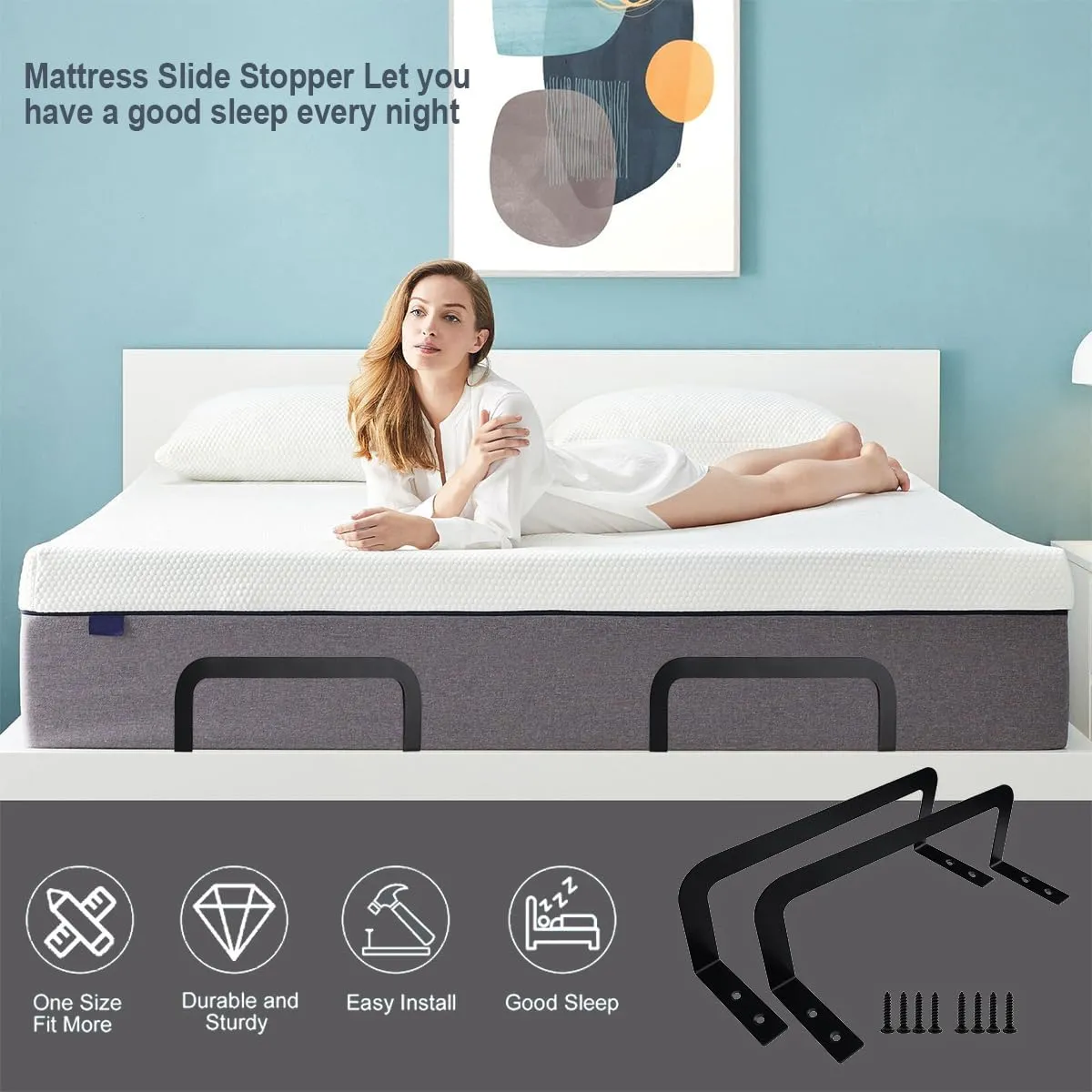 4 Pieces of Mattress Slide Stopper,Suitable for Adjustable Beds,Platform Beds,Rv Mattresses and So On.(Black)