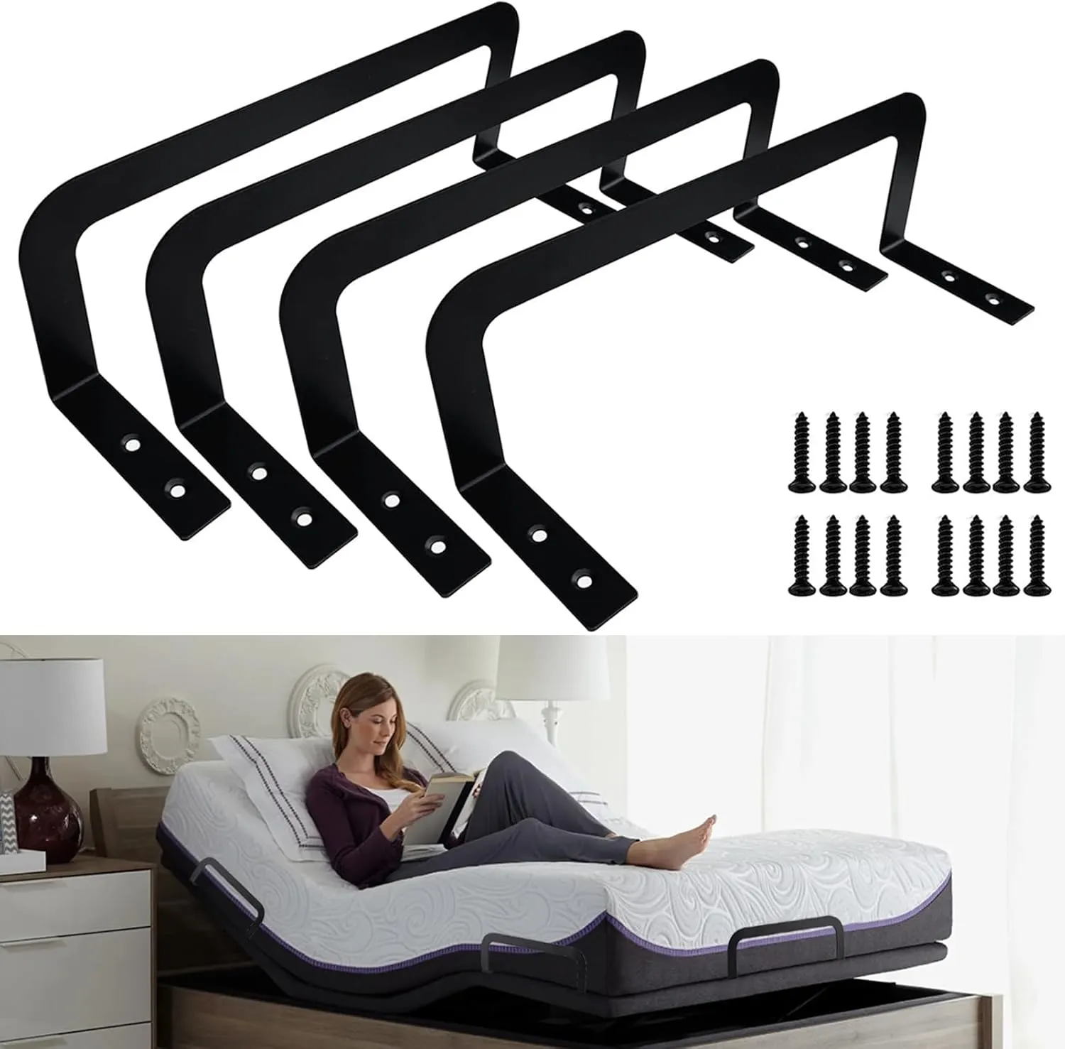 4 Pieces of Mattress Slide Stopper,Suitable for Adjustable Beds,Platform Beds,Rv Mattresses and So On.(Black)