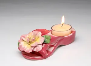 61807 Fine Ceramic Beach Sandal with Camellia Flower Sandal Tea Light Tealight Candle Holder, 5-1/2" L