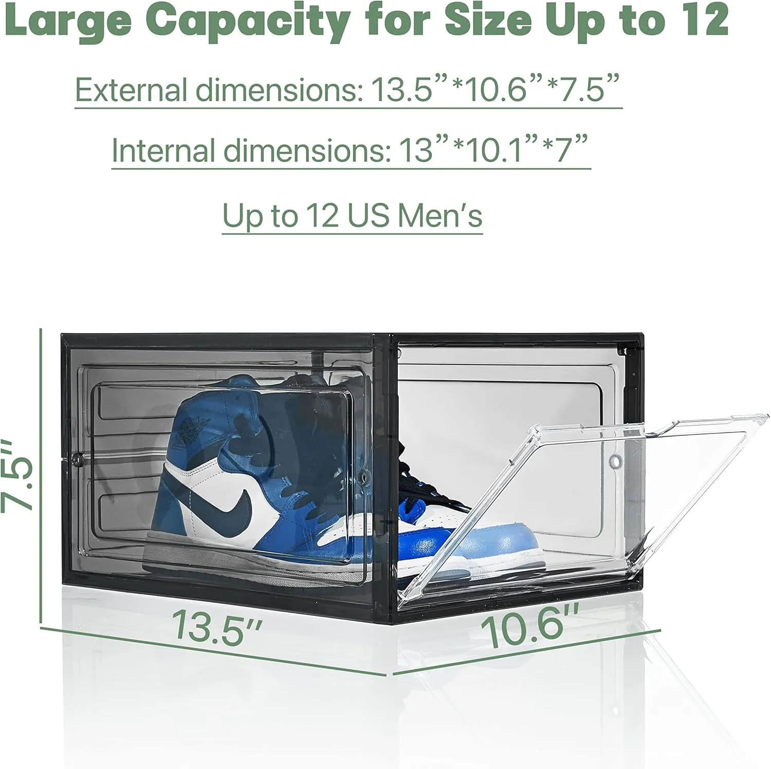 9 Pack X-Large Shoe Box, Thicken&Sturdy Shoe Storage Box with Clear Magnetic Door, Stackable Shoe Organizer with Solid Plastic, Drop Front Shoe Rack for Sneaker Display Fit up to US Size 12 (Black)