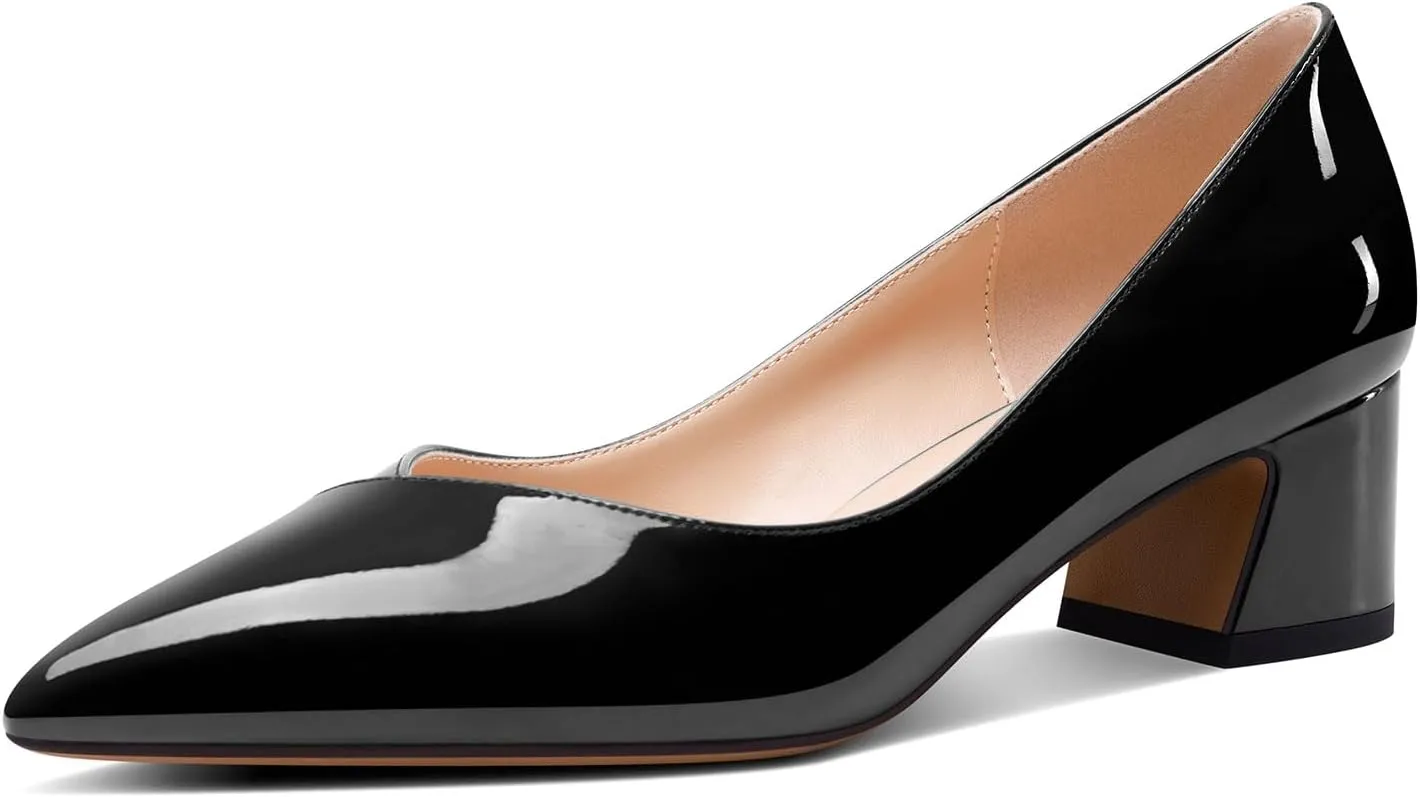 Aachcol Womens Chunky Block Low Heel Pointed Toe Pumps Slip-on Prom Party Dress Basic Classic Summer 2.0 Inches Heels