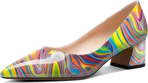 Aachcol Womens Chunky Block Low Heel Pointed Toe Pumps Slip-on Prom Party Dress Basic Classic Summer 2.0 Inches Heels