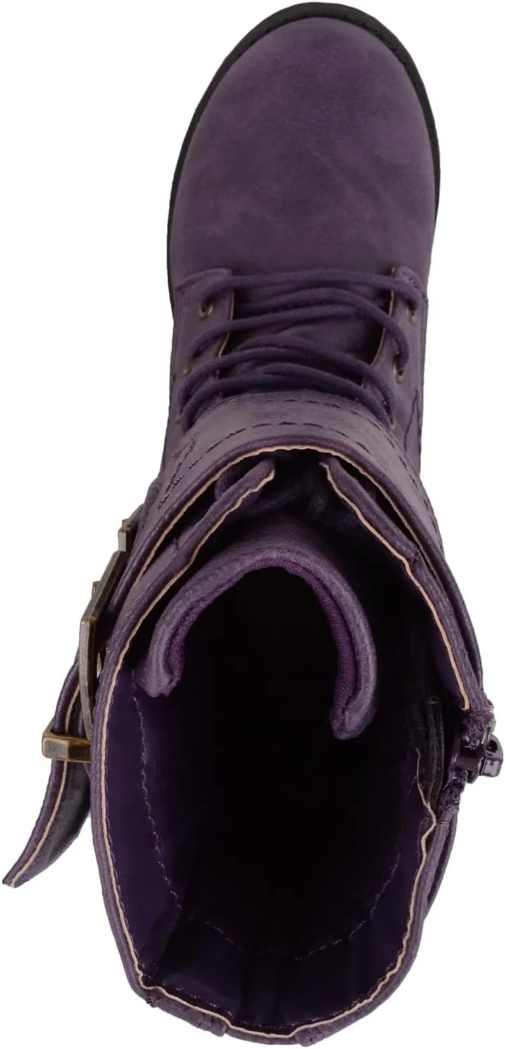 ABSOLUTE FOOTWEAR Childrens Kids Girls Slip On Lace Up Inside Zip Warm Boots with Double Buckle Design