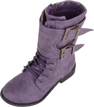 ABSOLUTE FOOTWEAR Childrens Kids Girls Slip On Lace Up Inside Zip Warm Boots with Double Buckle Design