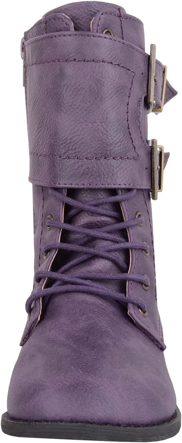 ABSOLUTE FOOTWEAR Childrens Kids Girls Slip On Lace Up Inside Zip Warm Boots with Double Buckle Design