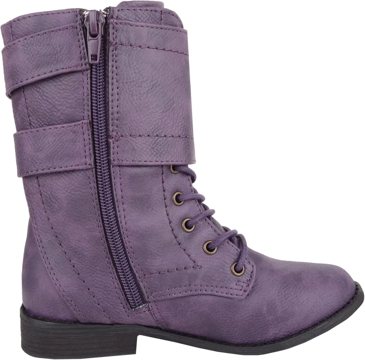 ABSOLUTE FOOTWEAR Childrens Kids Girls Slip On Lace Up Inside Zip Warm Boots with Double Buckle Design
