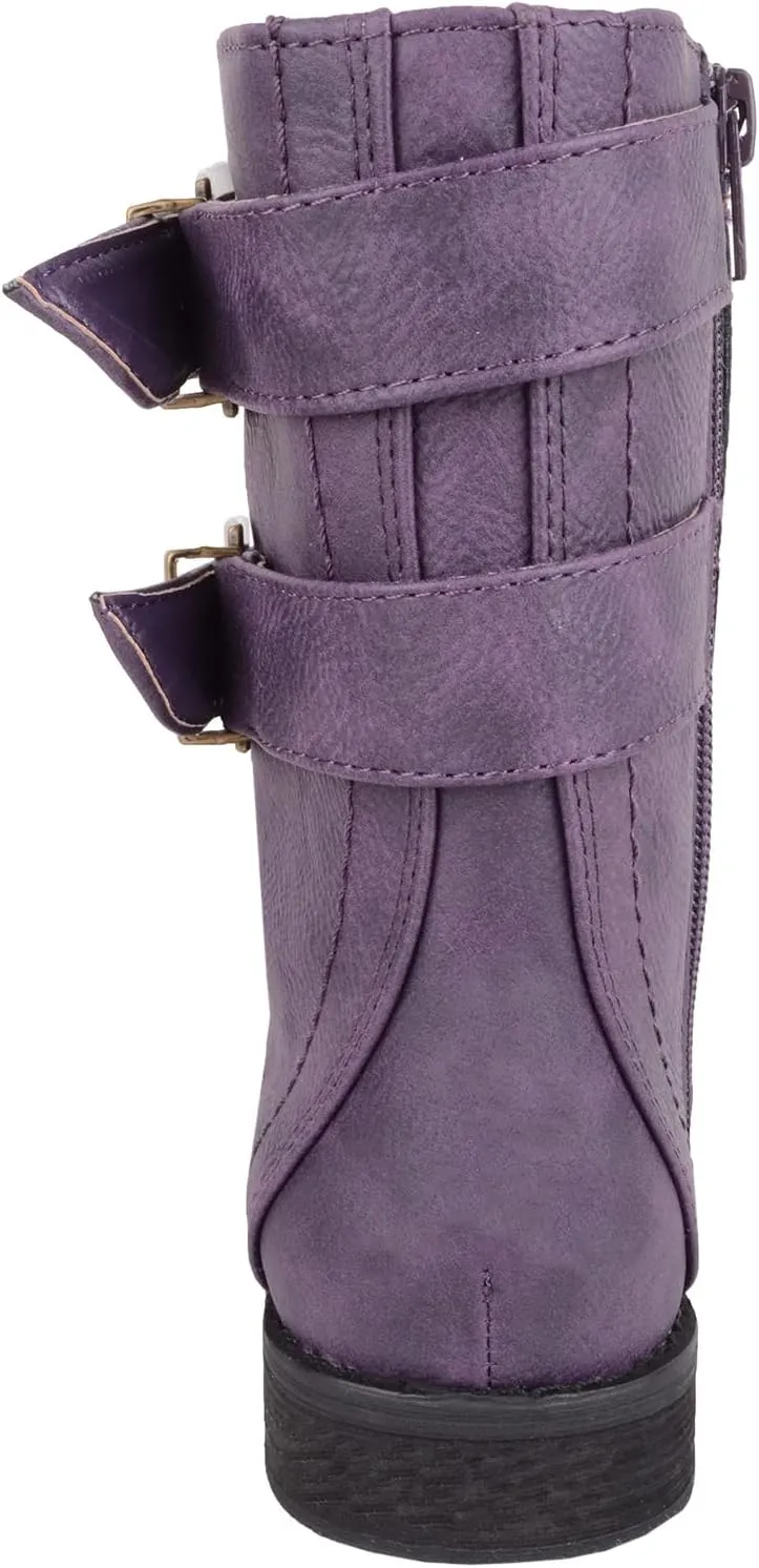 ABSOLUTE FOOTWEAR Childrens Kids Girls Slip On Lace Up Inside Zip Warm Boots with Double Buckle Design