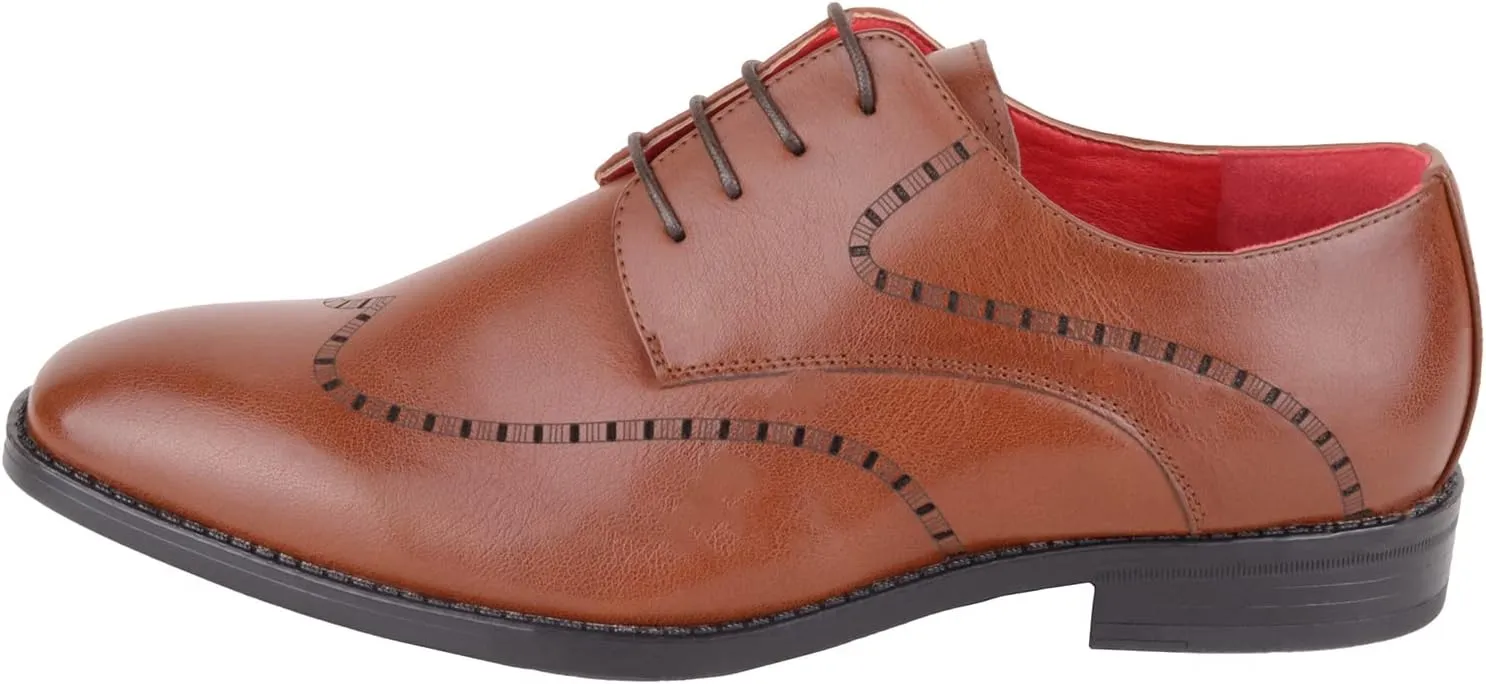 ABSOLUTE FOOTWEAR Mens Slip On Formal Work Wedding School Waterproof Lace Up Laser Cut Pattern Formal Shoes