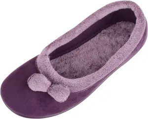 ABSOLUTE FOOTWEAR Womens Soft Velour Slip On Cuff Pom Pom Design Indoor Slippers