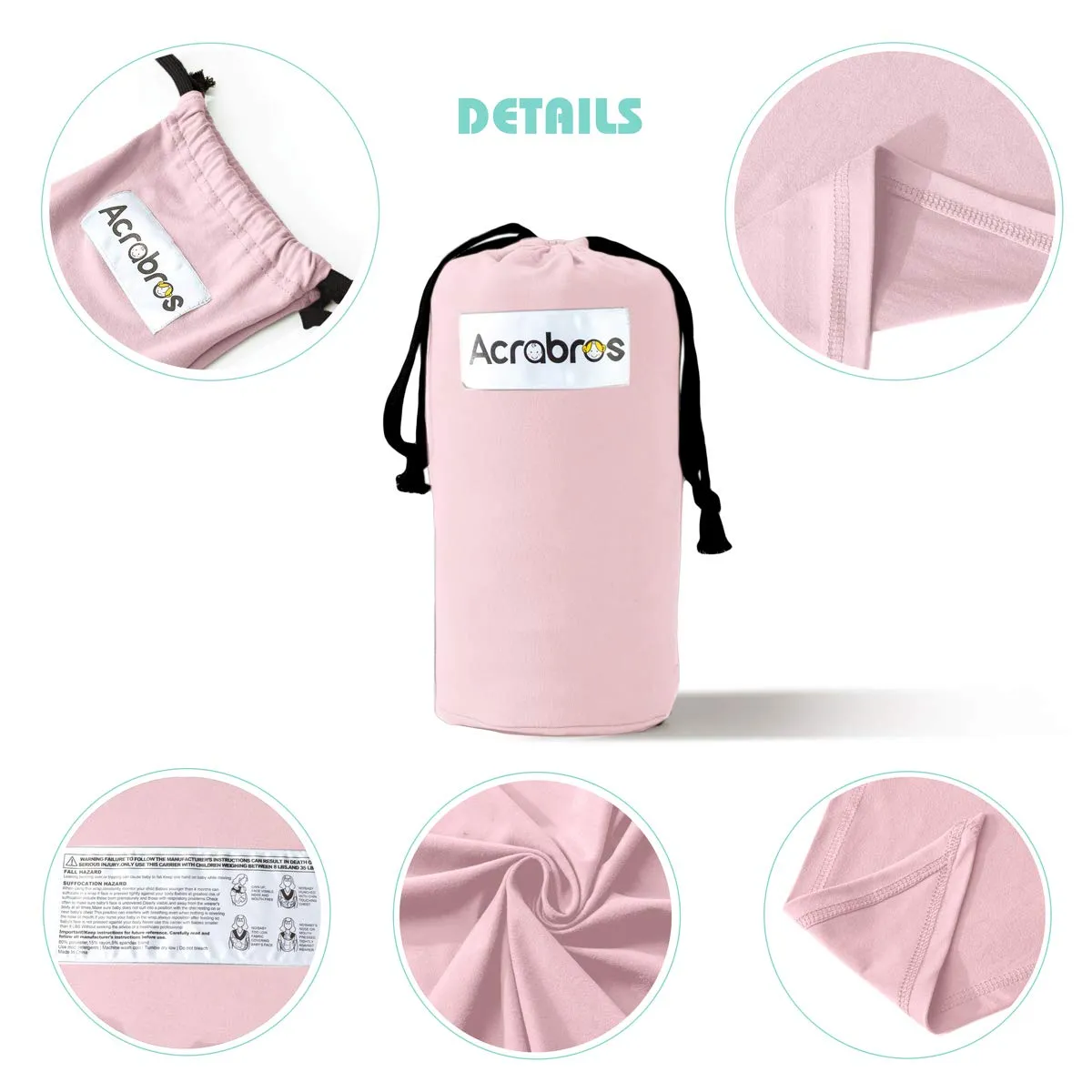 Acrabros Baby Wrap Carrier,Hands Free Baby Carrier Sling,Lightweight,Breathable,Softness,Perfect for Newborn Infants and Babies Shower Gift,Pink