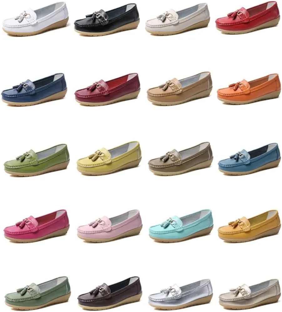 AIFLM Womens Leather Loafer Moccasin Slip on Driving Nurse Walking Working Shoes Non Slip Casual Shoes Light Antiskid Flat Soled Bowknot