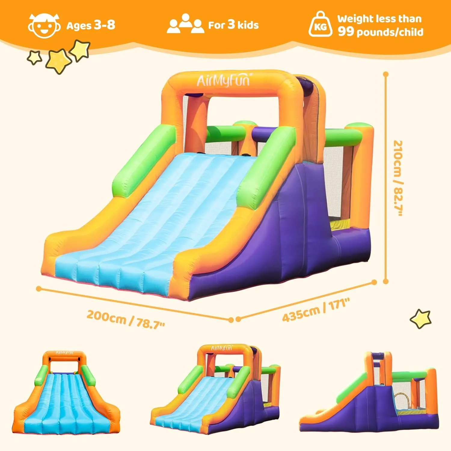 AirMyFun Inflatable Bounce House with Silde for Kids,Inflatable Bouncy House for Kids Outdoor, Toddle Bounce House with Blower for Backyard, Inflatable Bouncer with Long Slide for Party