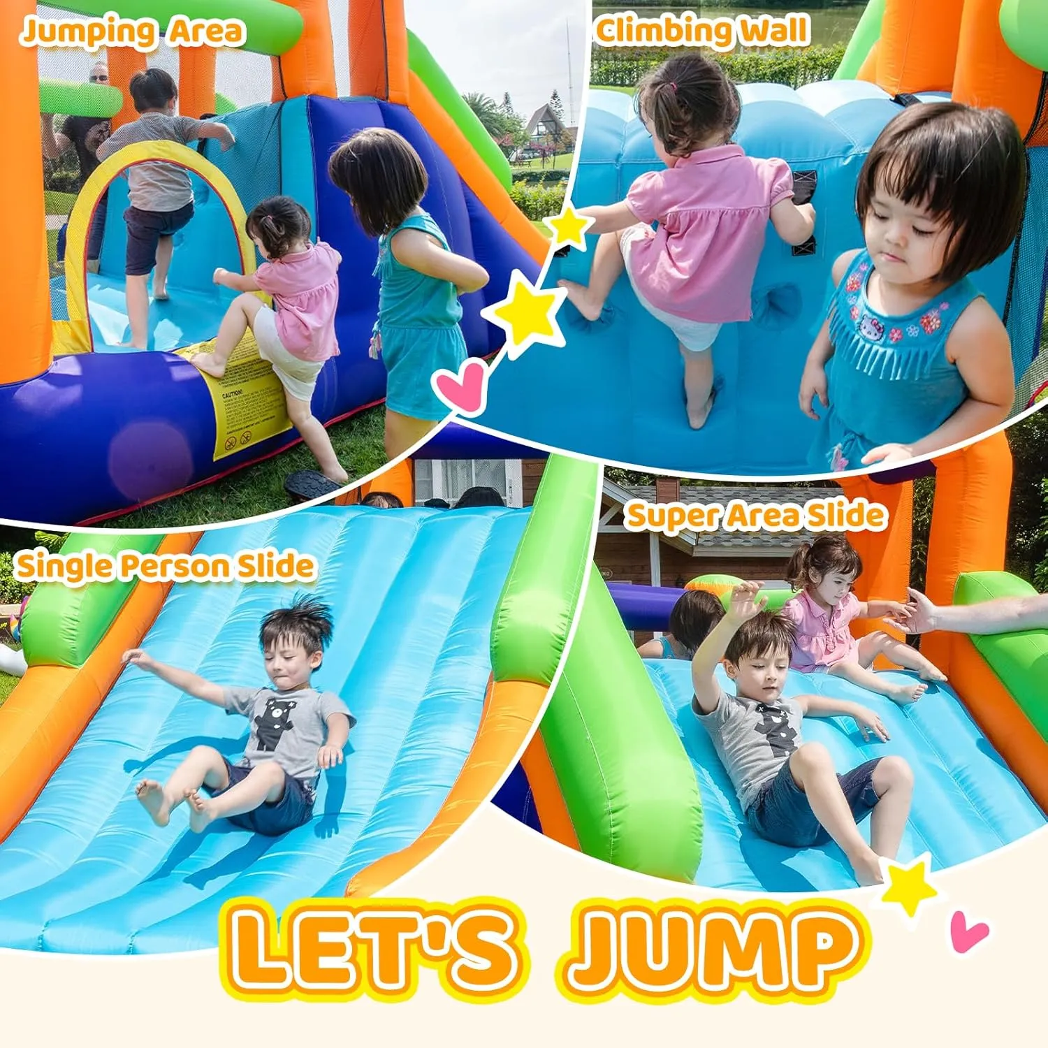 AirMyFun Inflatable Bounce House with Silde for Kids,Inflatable Bouncy House for Kids Outdoor, Toddle Bounce House with Blower for Backyard, Inflatable Bouncer with Long Slide for Party