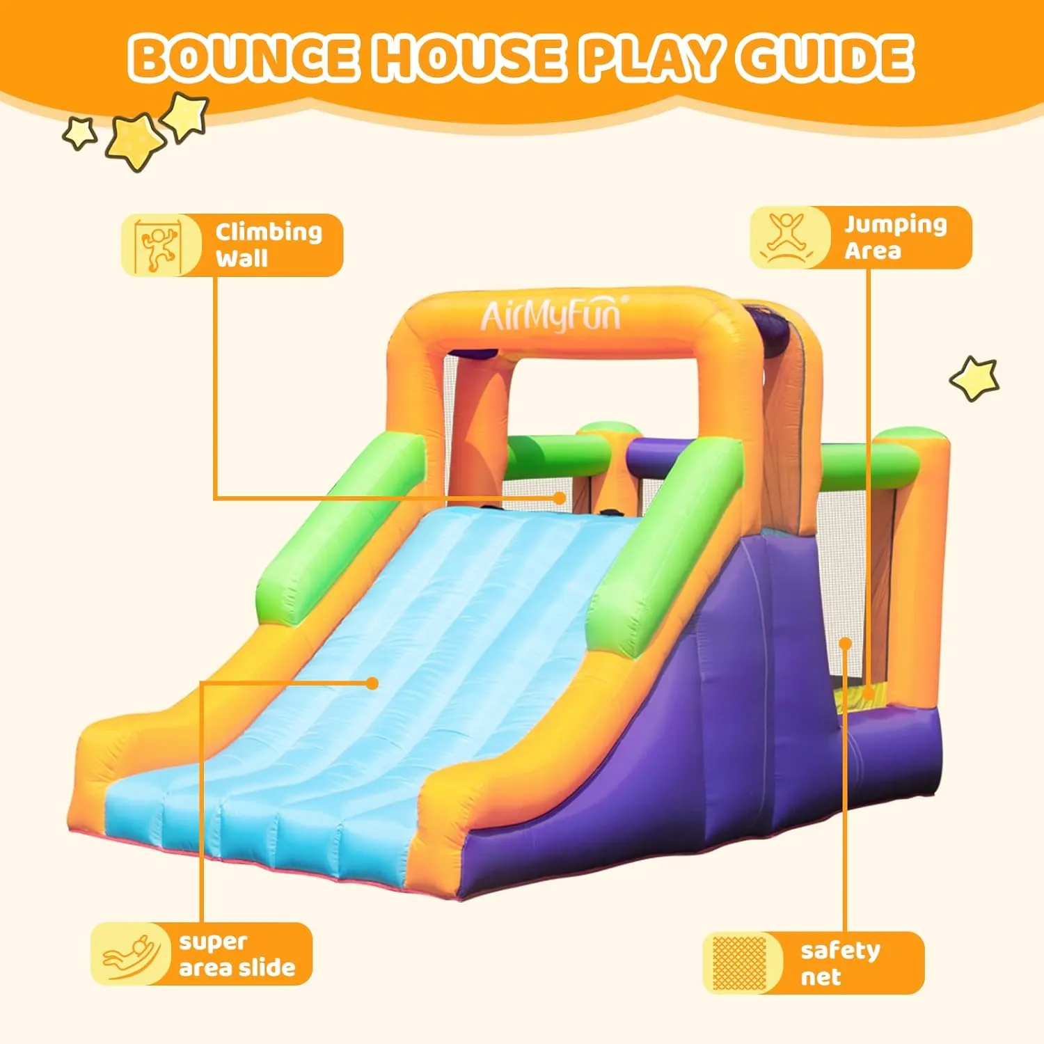 AirMyFun Inflatable Bounce House with Silde for Kids,Inflatable Bouncy House for Kids Outdoor, Toddle Bounce House with Blower for Backyard, Inflatable Bouncer with Long Slide for Party
