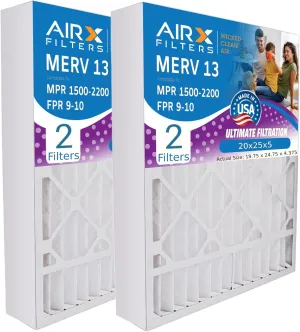 AIRX FILTERS WICKED CLEAN AIR. 20x25x5 Air Filter MERV 13 Compatible with Lennox X6673 Air Filter 2 Pack