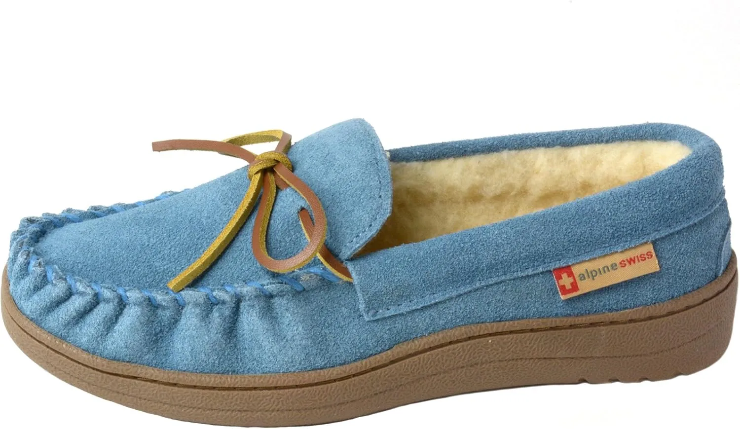 Alpine Swiss Sabine Womens Genuine Suede Shearling Slip On Moccasin Slippers