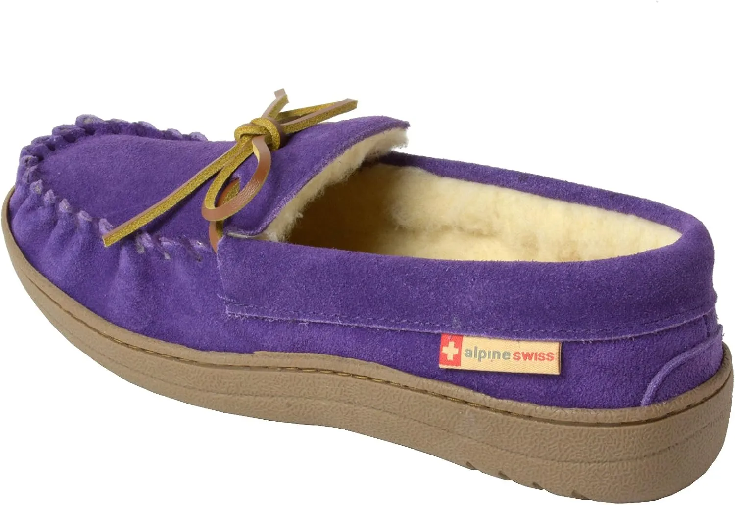Alpine Swiss Sabine Womens Genuine Suede Shearling Slip On Moccasin Slippers
