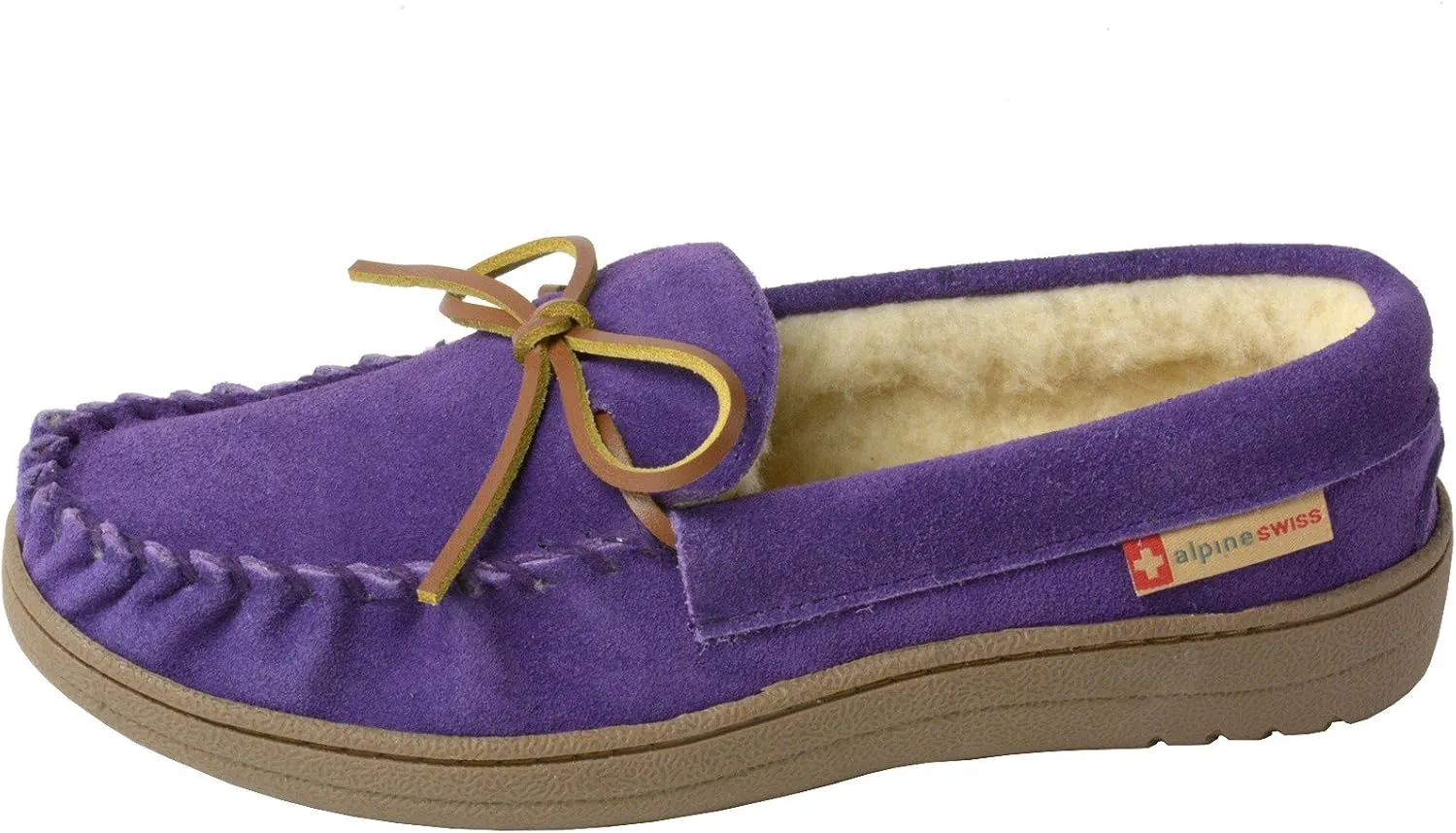 Alpine Swiss Sabine Womens Genuine Suede Shearling Slip On Moccasin Slippers