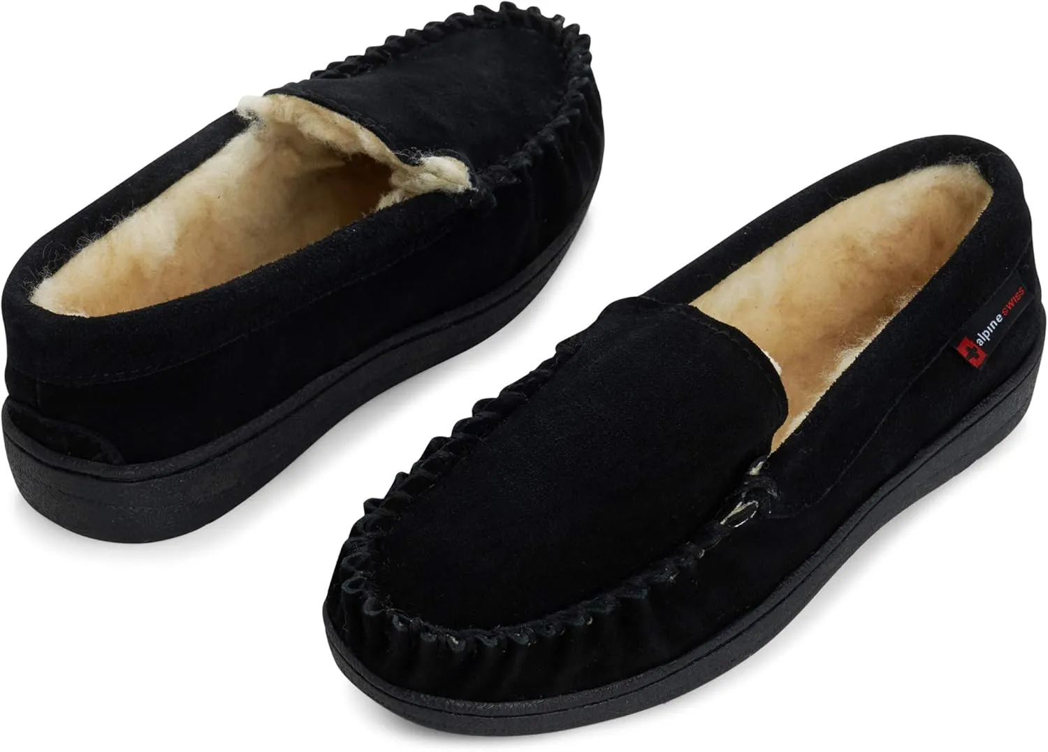 Alpine Swiss Yukon Mens Genuine Suede Shearling Slip On Moccasin Slippers