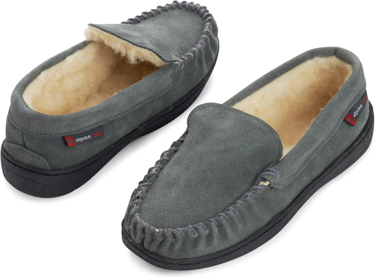 Alpine Swiss Yukon Mens Genuine Suede Shearling Slip On Moccasin Slippers