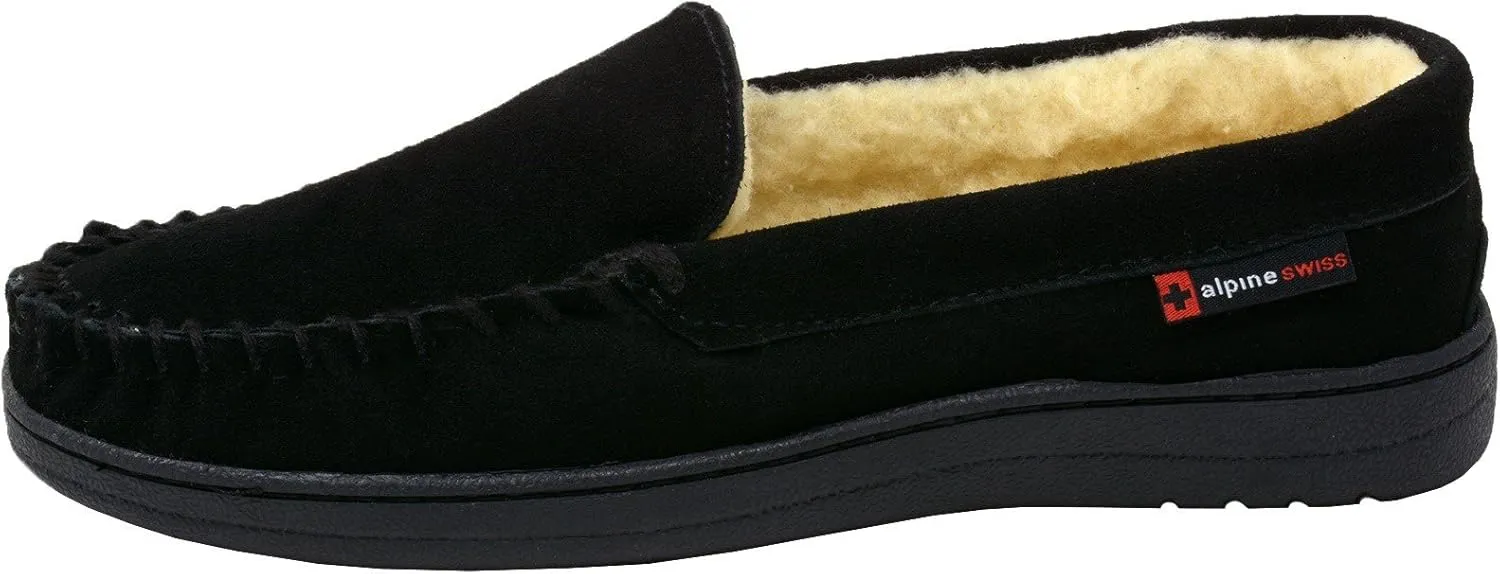 Alpine Swiss Yukon Mens Genuine Suede Shearling Slip On Moccasin Slippers