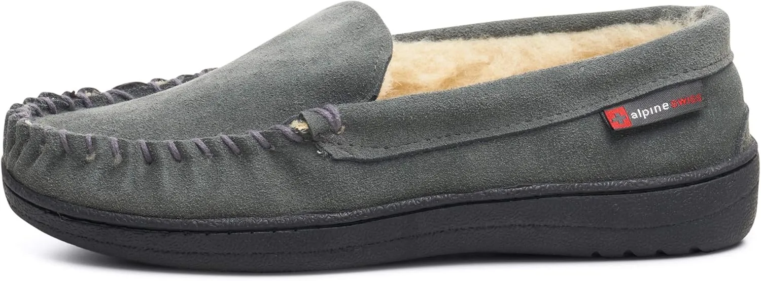 Alpine Swiss Yukon Mens Genuine Suede Shearling Slip On Moccasin Slippers