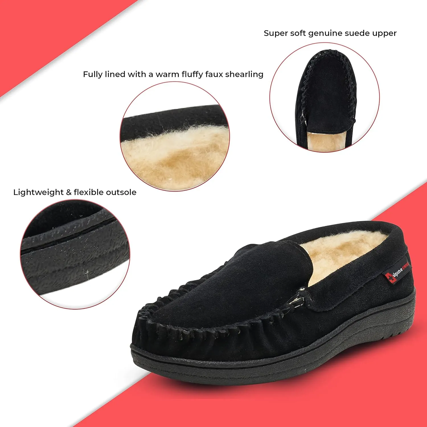 Alpine Swiss Yukon Mens Genuine Suede Shearling Slip On Moccasin Slippers