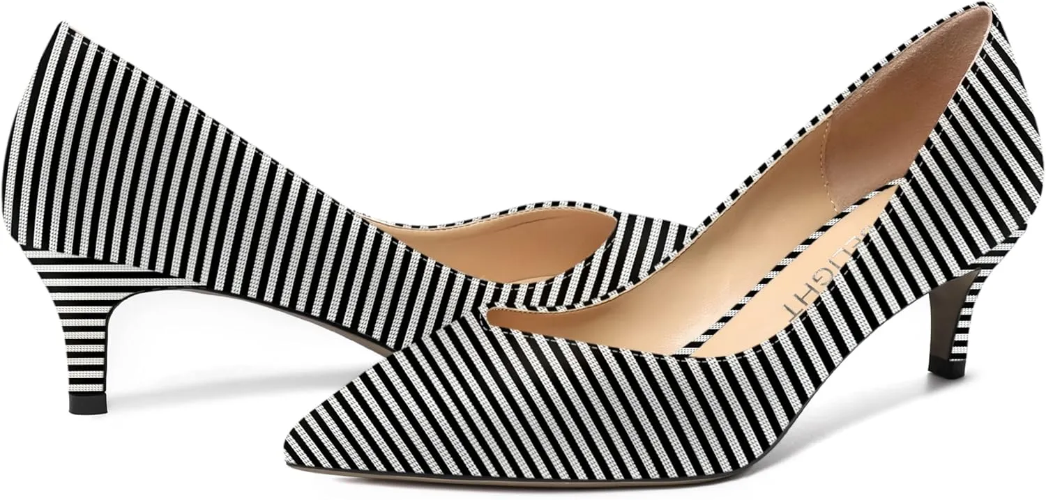 AMBELIGHT Womens Casual Slip On Pointed Toe Dress Shoes Patent Kitten Low Heel Pumps Shoes 2 Inch