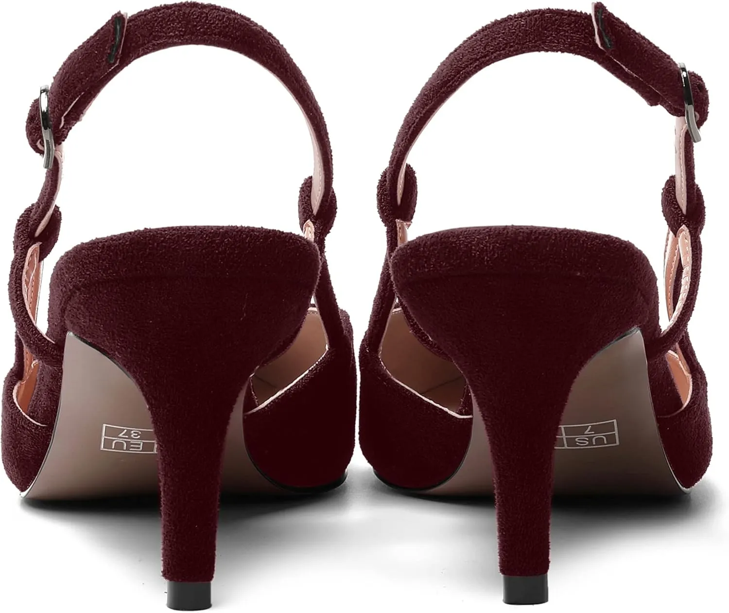 AMBELIGHT Womens Cute Office Square Toe Slingback Slip On Suede Kitten High Heel Pumps Shoes 2.5 Inch
