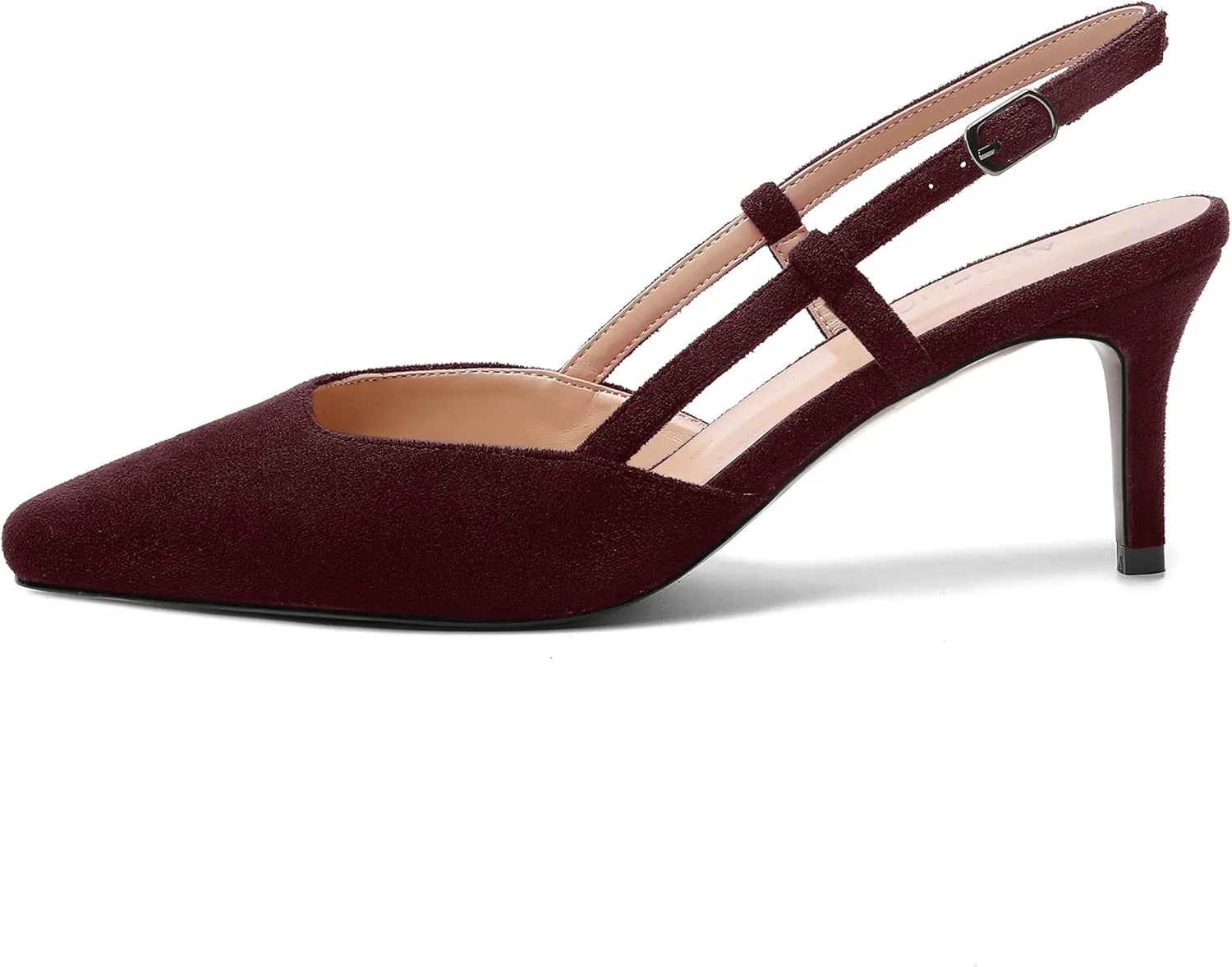 AMBELIGHT Womens Cute Office Square Toe Slingback Slip On Suede Kitten High Heel Pumps Shoes 2.5 Inch