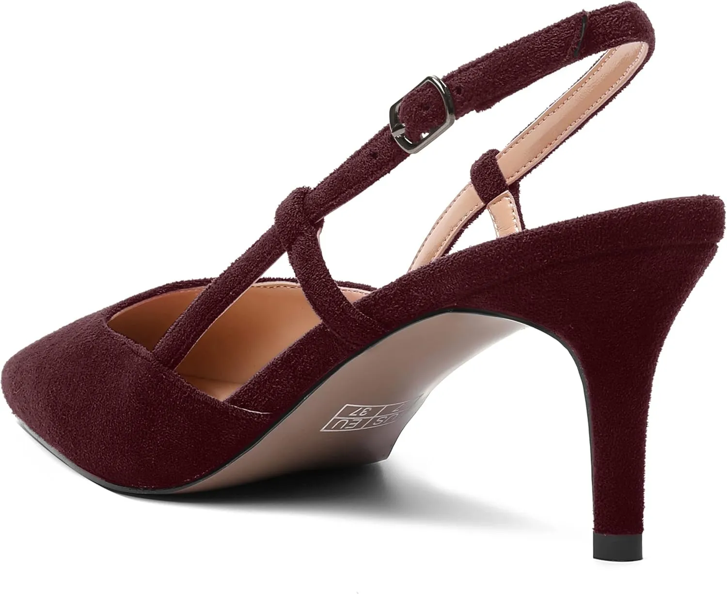 AMBELIGHT Womens Cute Office Square Toe Slingback Slip On Suede Kitten High Heel Pumps Shoes 2.5 Inch