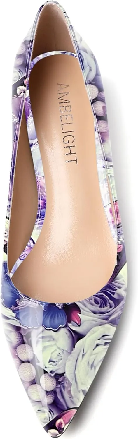 AMBELIGHT Womens Slip On Dress Pointed Toe Suede Wedding Stiletto High Heel Pumps Shoes 3.3 Inch