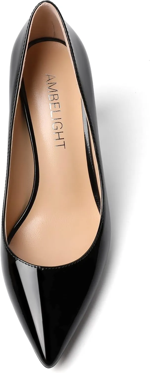 AMBELIGHT Womens Slip On Dress Pointed Toe Suede Wedding Stiletto High Heel Pumps Shoes 3.3 Inch