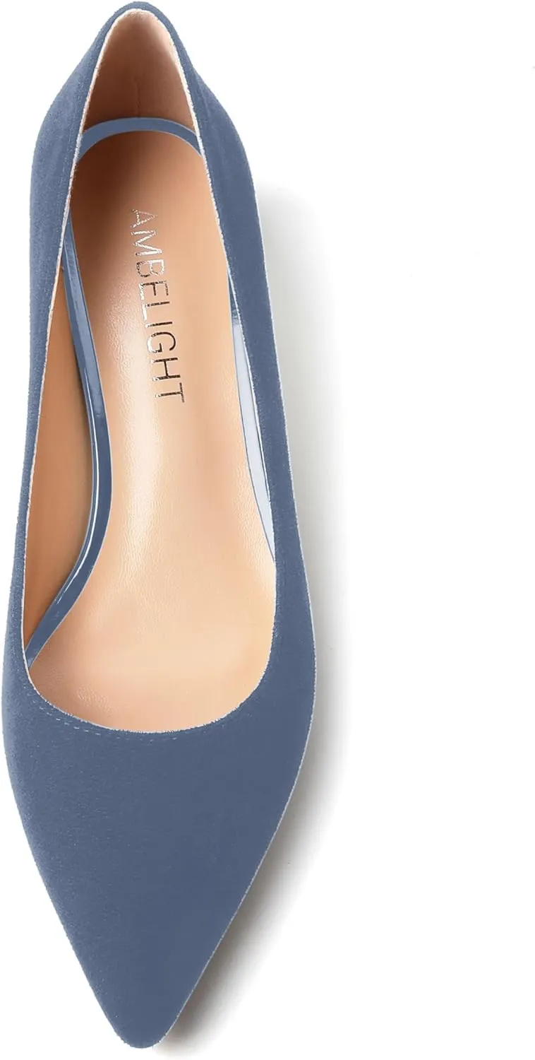 AMBELIGHT Womens Slip On Dress Pointed Toe Suede Wedding Stiletto High Heel Pumps Shoes 3.3 Inch