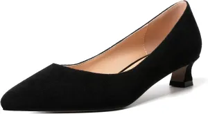 AMBELIGHT Womens Slip On Solid Casual Pointed Toe Office Suede Kitten Low Heel Pumps Shoes 1.5 Inch