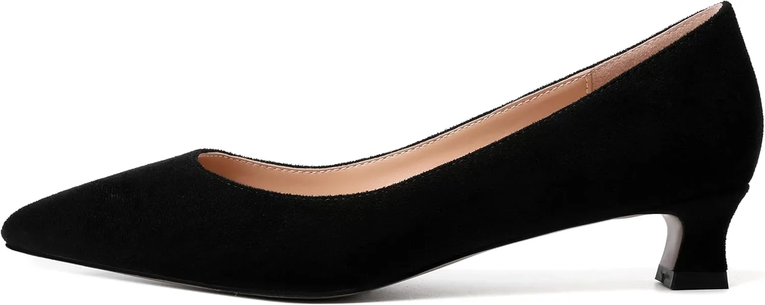 AMBELIGHT Womens Slip On Solid Casual Pointed Toe Office Suede Kitten Low Heel Pumps Shoes 1.5 Inch
