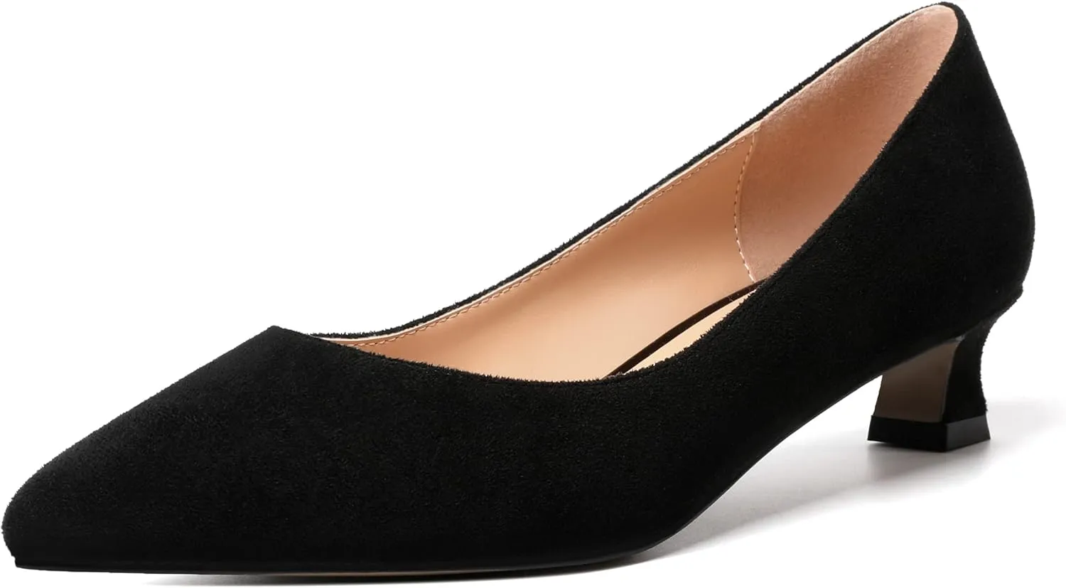 AMBELIGHT Womens Slip On Solid Casual Pointed Toe Office Suede Kitten Low Heel Pumps Shoes 1.5 Inch