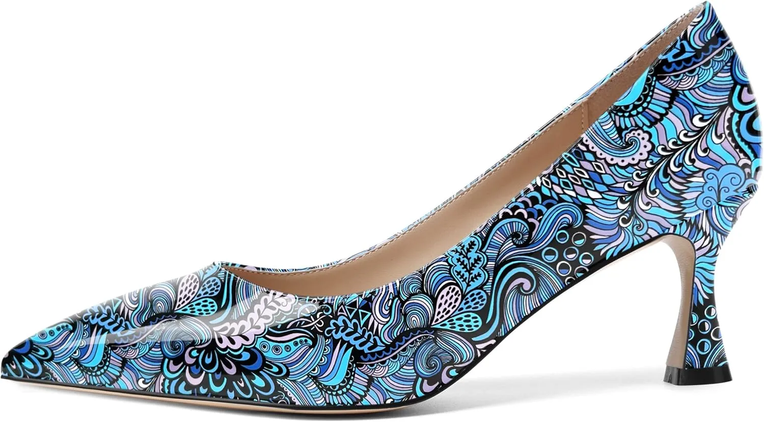 AMBELIGHT Womens Solid Office Dress Slip On Patent Pointed Toe Stiletto Mid Heel Pumps Shoes 2.5 Inch